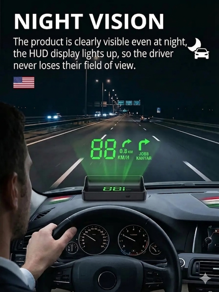 🚗 【Smart In-Car HUD Co-Pilot】Works on Sedans, SUVs, Pickups, RVs, and More!
